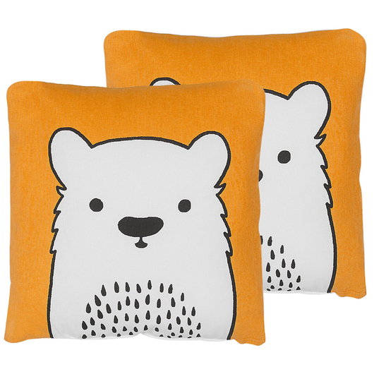 Set di 2 cuscini per bambini Set di 2 cuscini con immagine orso in tessuto arancione con imbottitura morbida giocattolo per bambini