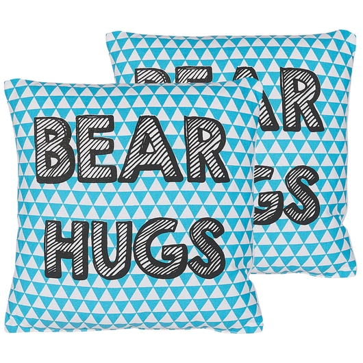 Set di 2 cuscini per bambini in cotone blu 40 x 40 cm Abbracci dell'orso stampa motivo a triangolo quadrato per la cameretta
