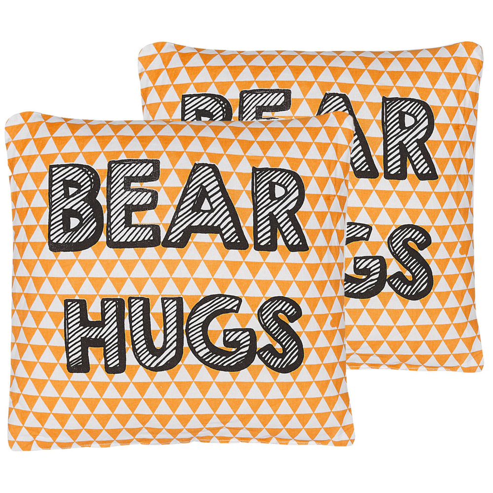 Set di 2 cuscini per bambini in cotone arancione 40 x 40 cm Abbracci dell'orso stampa motivo triangolare a forma quadrata cameretta