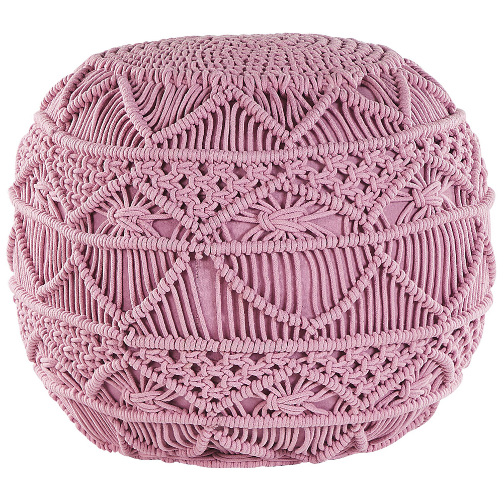 Pouf lavorato a maglia Poggiapiedi rotondo intrecciato all'uncinetto in cotone rosa