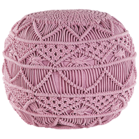 Pouf lavorato a maglia Poggiapiedi rotondo intrecciato all'uncinetto in cotone rosa