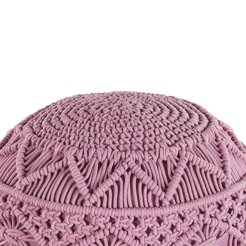 Pouf lavorato a maglia Poggiapiedi rotondo intrecciato all'uncinetto in cotone rosa