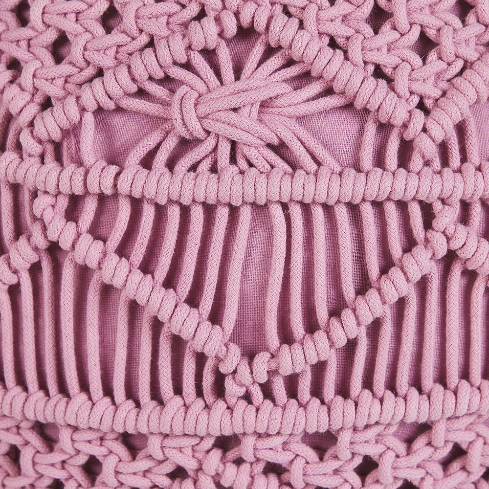 Pouf lavorato a maglia Poggiapiedi rotondo intrecciato all'uncinetto in cotone rosa