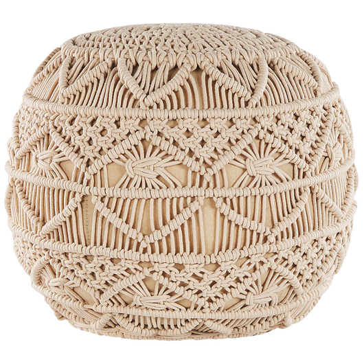 Pouf lavorato a maglia Poggiapiedi rotondo intrecciato all'uncinetto in cotone beige