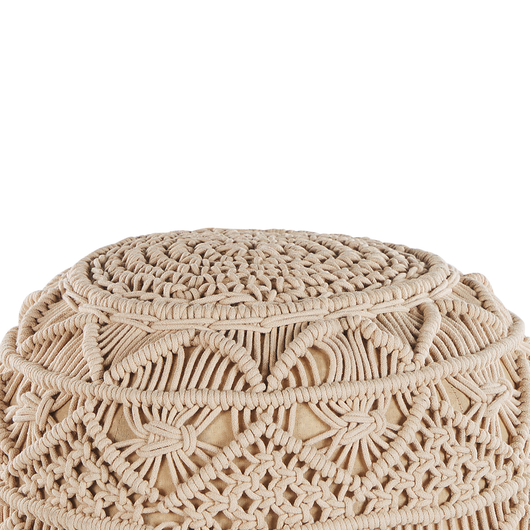 Pouf lavorato a maglia Poggiapiedi rotondo intrecciato all'uncinetto in cotone beige