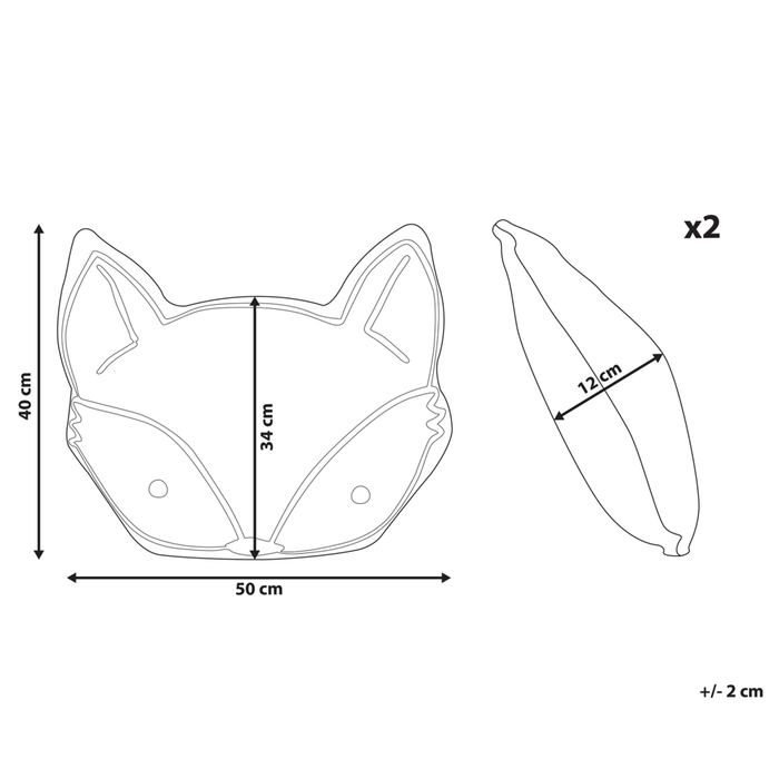 Set di 2 cuscini per bambini in cotone arancione 50 x 40 cm a forma di volpe decorativi per la cameretta con stampa di animale