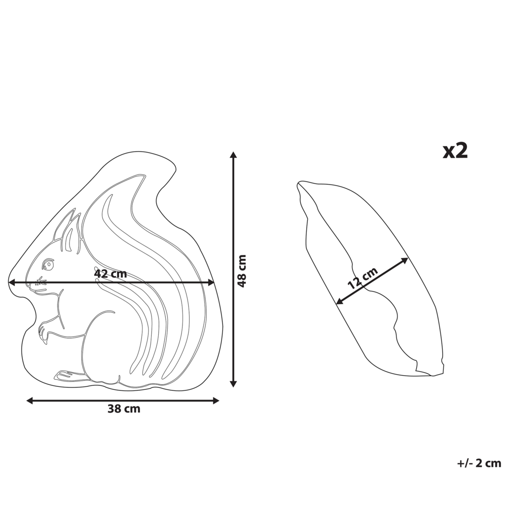 Set di 2 cuscini per bambini in tessuto bianco e nero a forma di scoiattolo con imbottitura morbida per bambini