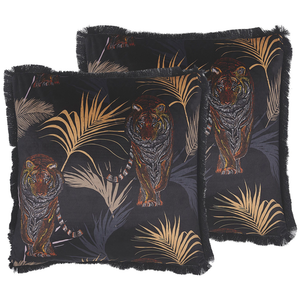 Set di 2 cuscini decorativi Animale Nero 45 x 45 cm Motivo Tigre moderno Glamour Decor
