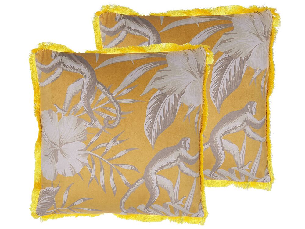 Set di 2 cuscini decorativi forma di animale giallo 45 x 45 cm moderno Glamour Decor accessori