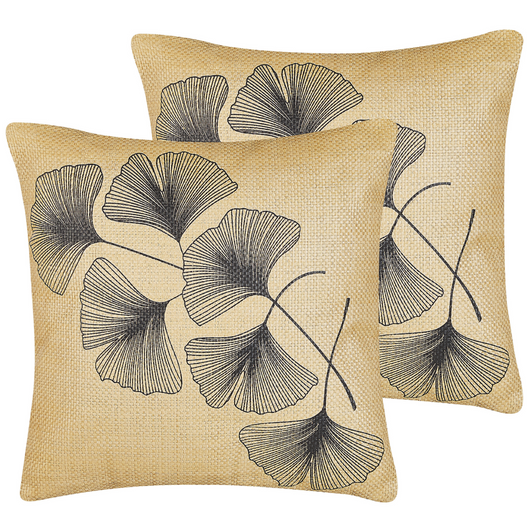 Set di 2 cuscini decorativi Stampa foglie beige 45 x 45 cm motivo ispirato alla natura moderno Glamour Decor Accessori
