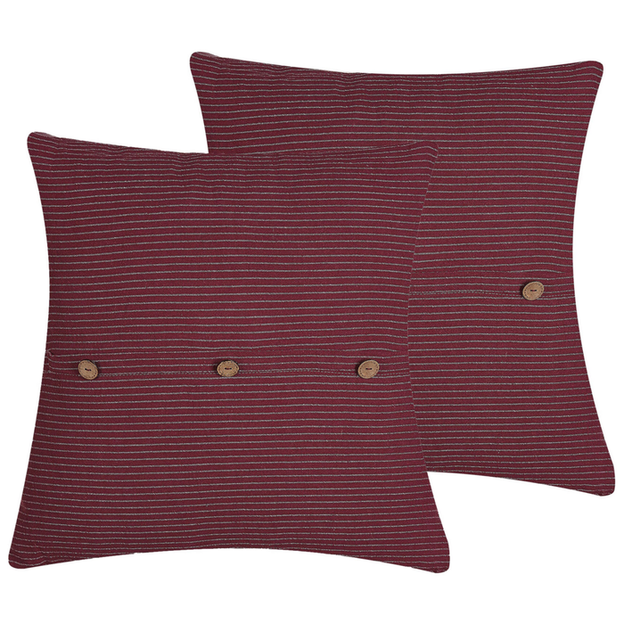 Set di 2 cuscini decorativi rossi 43 x 43 cm Bottoni a righe Cuscino per la casa Accessorio morbido per la casa
