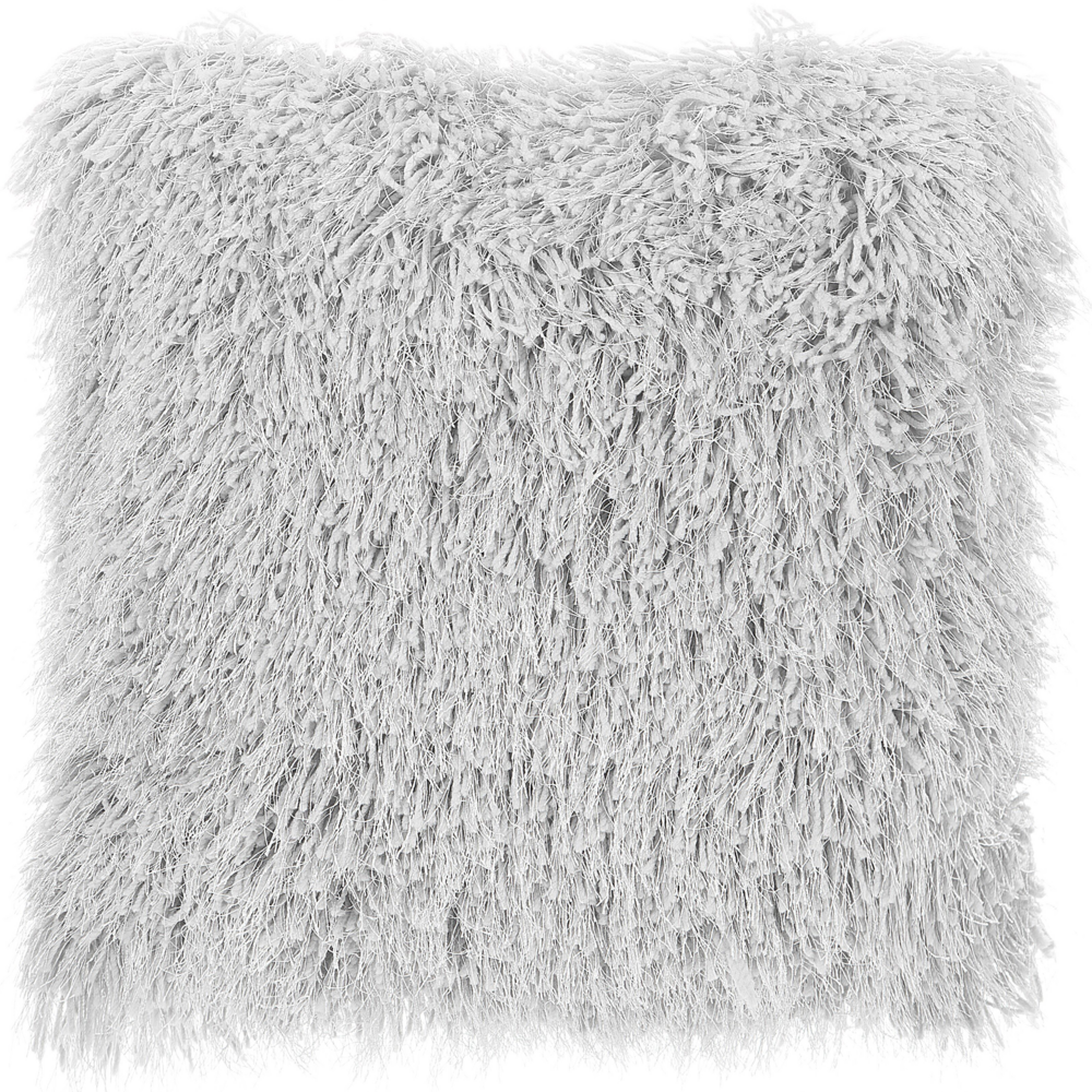 Set di 2 cuscini decorativi Fodera per cuscino in tessuto di poliestere grigio con inserto superficie pelosa 45 x 45 cm