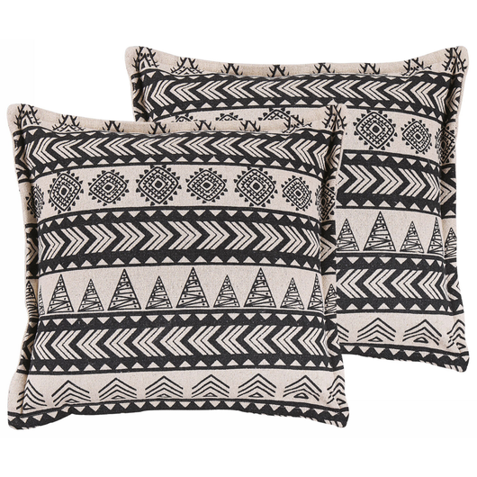 Set di 2 cuscini Fodera in cotone beige e nero con imbottitura quadrata 45 x 45 cm boho motivo rustico decorativo