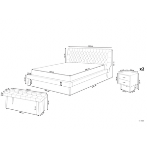 Letto con Panca e 2 Comodini in Ecopelle Testiera Decorativa 160 x 200 cm