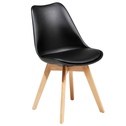 Set di 2 Sedie da Pranzo in Ecopelle Nera Gambe in Legno Lucido