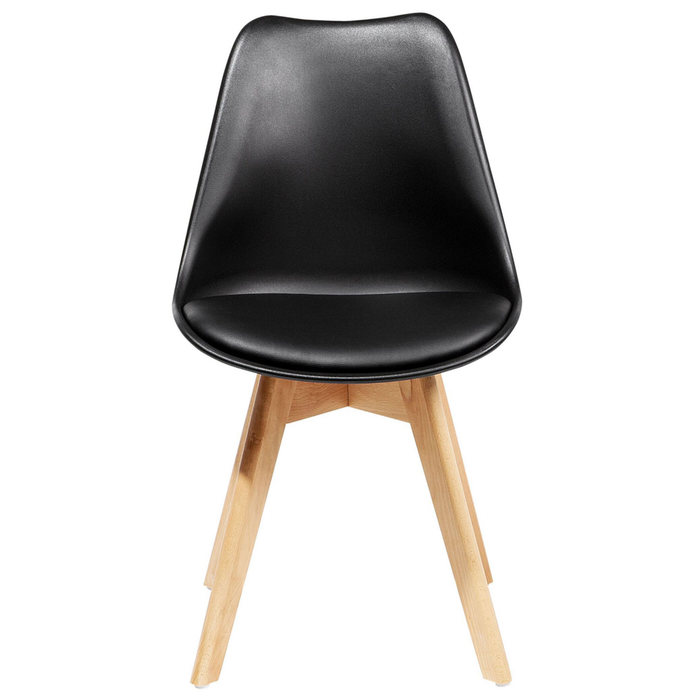 Set di 2 Sedie da Pranzo in Ecopelle Nera Gambe in Legno Lucido