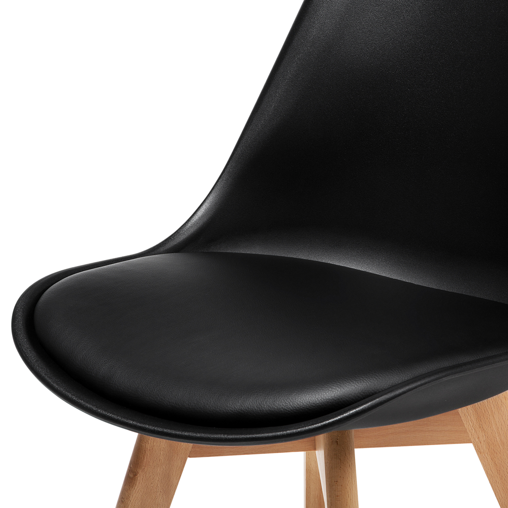 Set di 2 Sedie da Pranzo in Ecopelle Nera Gambe in Legno Lucido