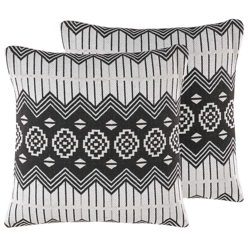 Set di 2 cuscini decorativi in cotone bianco e nero 45 x 45 cm federe rimovibili con imbottitura in poliestere