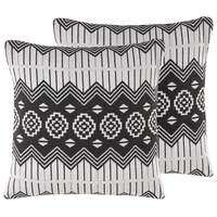 Set di 2 cuscini decorativi in cotone bianco e nero 45 x 45 cm federe rimovibili con imbottitura in poliestere