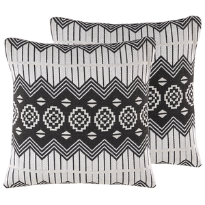 Set di 2 cuscini decorativi in cotone bianco e nero 45 x 45 cm federe rimovibili con imbottitura in poliestere