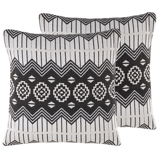 Set di 2 cuscini decorativi in cotone bianco e nero 45 x 45 cm federe rimovibili con imbottitura in poliestere