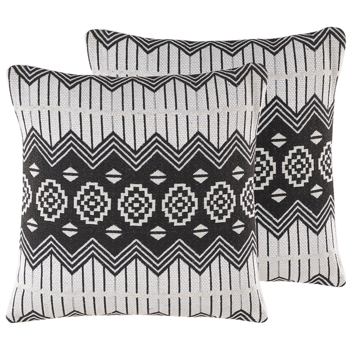 Set di 2 cuscini decorativi in cotone bianco e nero 45 x 45 cm federe rimovibili con imbottitura in poliestere