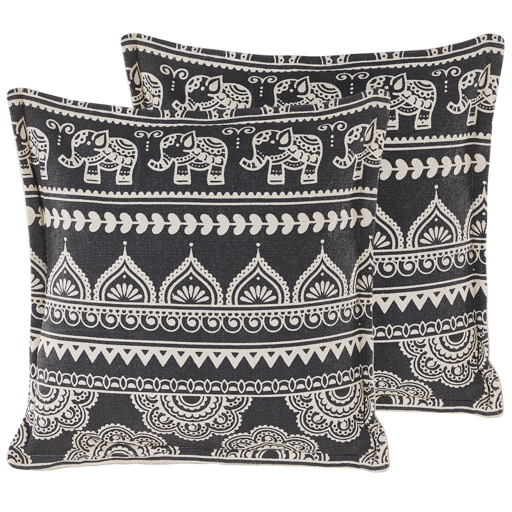 Set di 2 cuscini decorativi in cotone bianco e nero 45 x 45 cm federe rimovibili con imbottitura in poliestere