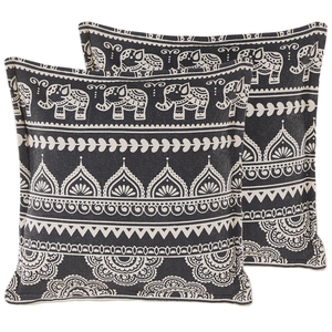 Set di 2 cuscini decorativi in cotone bianco e nero 45 x 45 cm federe rimovibili con imbottitura in poliestere