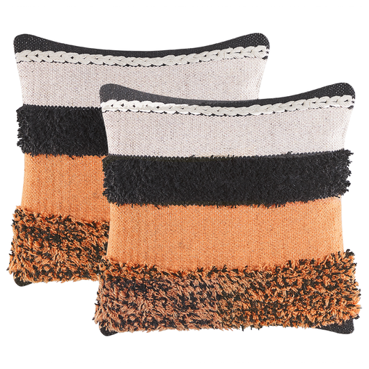 Set di 2 cuscini decorativi Cotone multicolore Parte anteriore in cotone Retro 45 x 45 cm Federa fatta a mano con imbottitura in poliestere