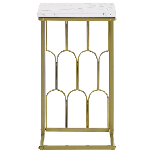 Tavolino dorato con Effetto Marmo Bianco MDF Quadrato Piano Ferro Metallo Base dorato Glamour