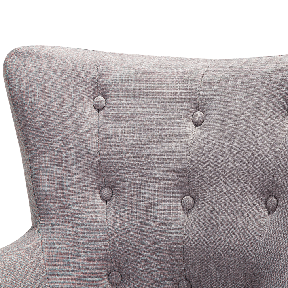 Poltrona Rivestimento In Tessuto Grigio Con Bottoni Gambe In Legno Stile Retrò