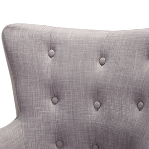 Poltrona Rivestimento In Tessuto Grigio Con Bottoni Gambe In Legno Stile Retrò