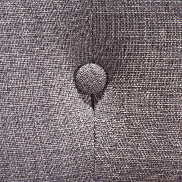 Poltrona Rivestimento In Tessuto Grigio Con Bottoni Gambe In Legno Stile Retrò