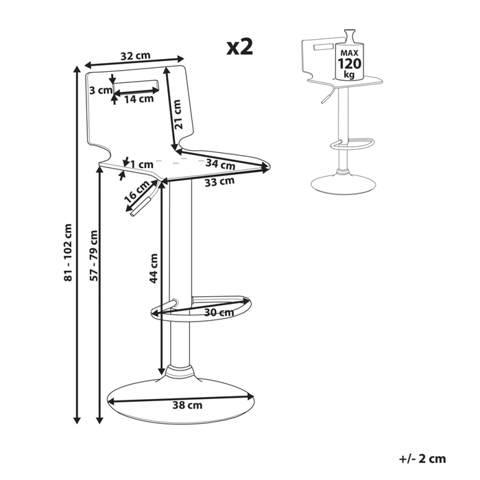Set di 2 sgabelli da bar in acrilico trasparente girevole a gas regolabile in altezza moderno