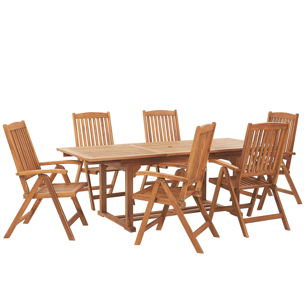 Set da pranzo da giardino Cuscini in legno di acacia Sedie pieghevoli regolabili a 6 posti in stile country per esterni