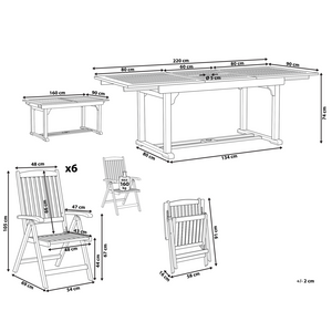 Set da pranzo da giardino Cuscini in legno di acacia Sedie pieghevoli regolabili a 6 posti in stile country per esterni