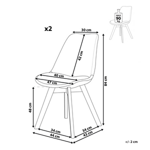Set di 2 sedie da pranzo con gambe in legno eleganti in ecopelle grigio chiaro