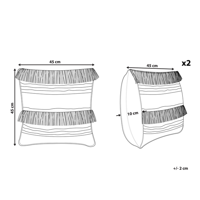 Set di 2 cuscini decorativi motivo a righe beige 45 x 45 cm con nappe Boho Retro Decor accessori