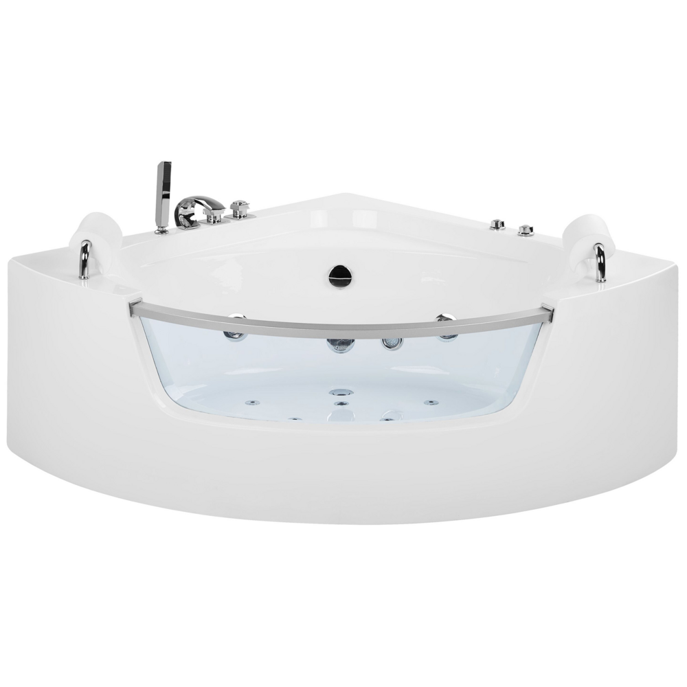 Vasca Idromassaggio Angolare Bianco Sanitario Acrilico con getti massaggianti LED 187 x 136 cm