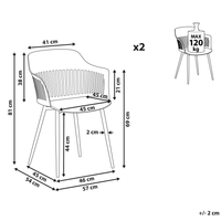 Set di 2 sedie da pranzo bianche in materiale sintetico gambe in metallo con schienale aperto da lavoro soggiorno moderno