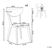 Set di 2 sedie da pranzo Seduta in MDF bianco Gambe in legno di gomma Schienale curvo senza braccioli
