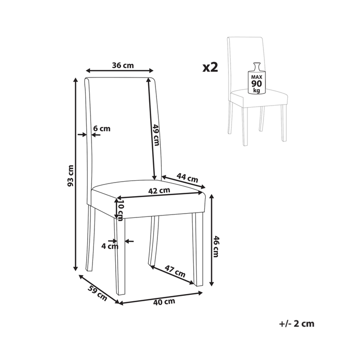 Set di 2 Sedie da Pranzo in Tessuto Marrone Gambe in Legno Moderne