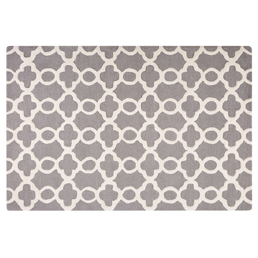 Tappeto Grigio Lana 160 x 230 cm Traliccio Quadrifoglio Trapuntato a Mano Orientale Trifoglio Marocchino