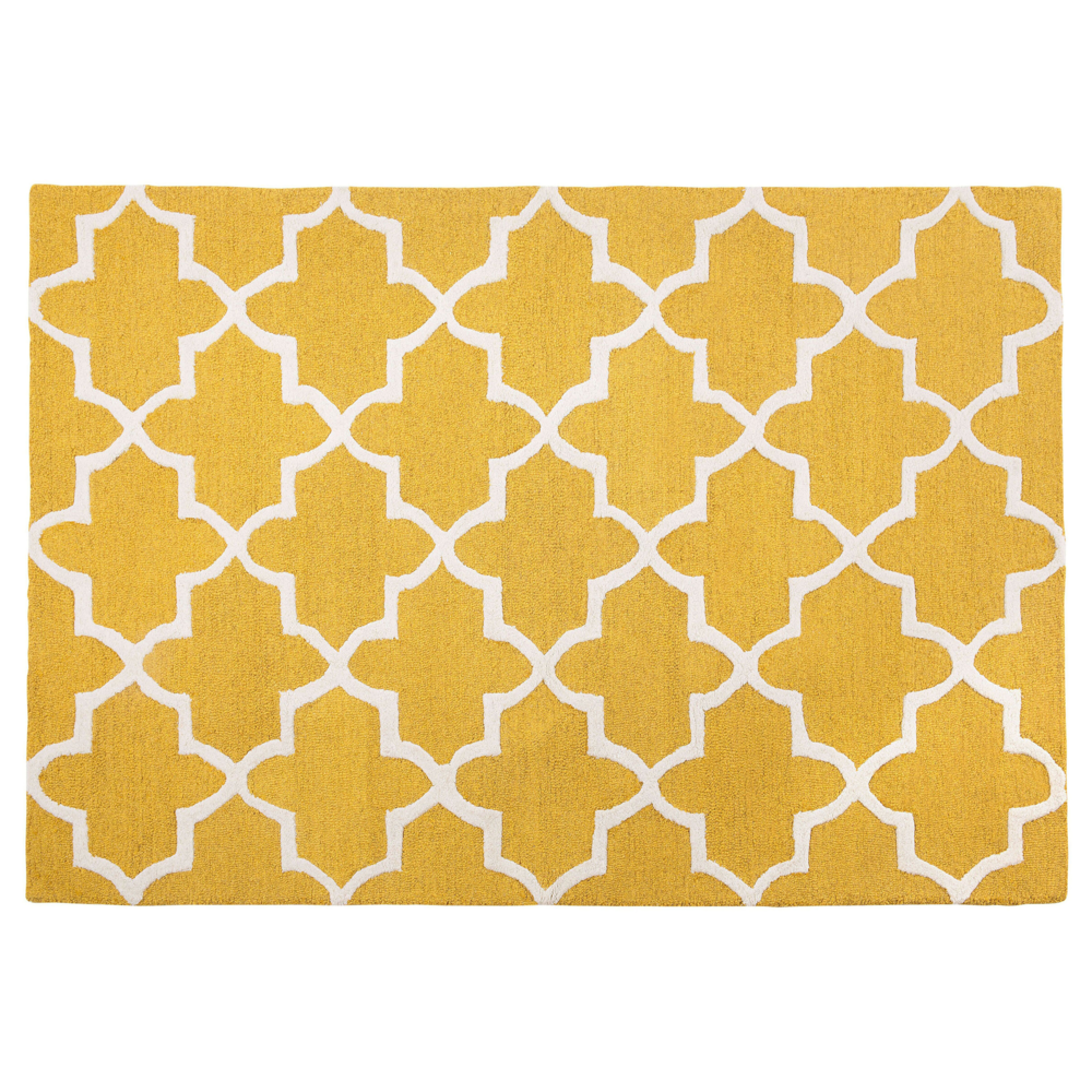 Tappeto tappetino Giallo Lana 140 x 200 cm Traliccio Quadrifoglio Trapuntato a Mano Orientale Trifoglio Marocchino