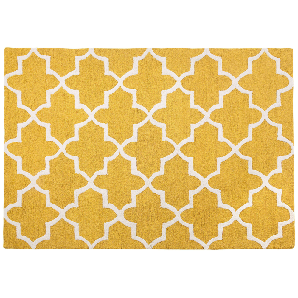 Tappeto tappetino Giallo Lana 160 x 230 cm Traliccio Quadrifoglio Trapuntato a Mano Orientale Marocchino Trifoglio
