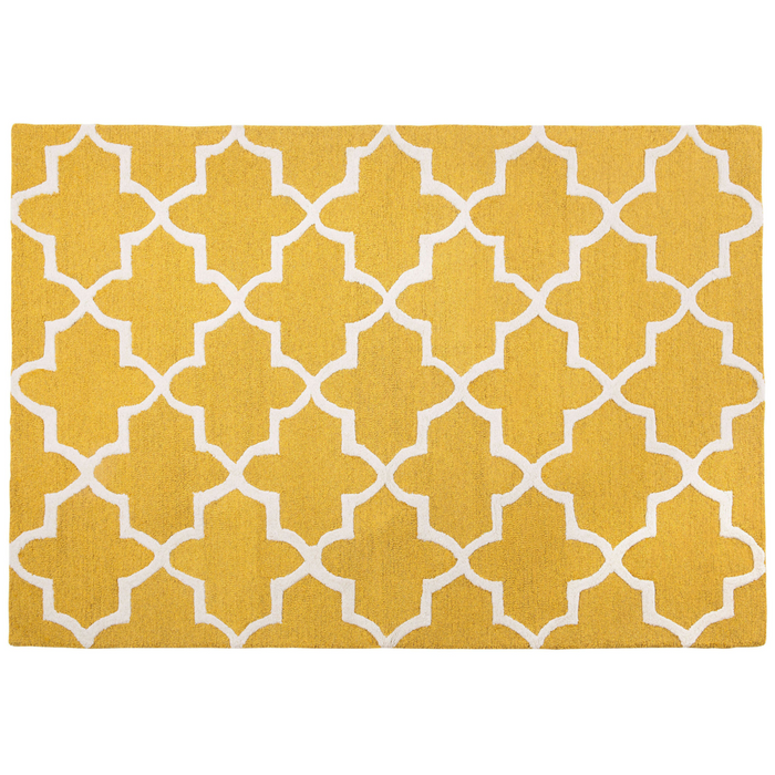Tappeto tappetino Giallo Lana 160 x 230 cm Traliccio Quadrifoglio Trapuntato a Mano Orientale Marocchino Trifoglio