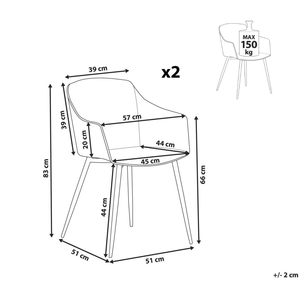 Set di 2 sedie da pranzo in plastica nera design minimalista braccioli soggiorno cucina mobili