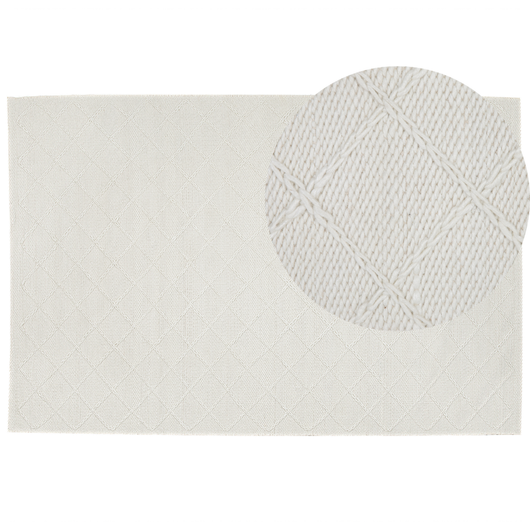 Tappeto tappetino Lana Bianco Sporco con Cotone 160 x 230 cm Rettangolare Intrecciato a Mano Motivo Geometrico Boho