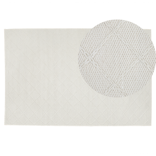 Tappeto tappetino Lana Bianco Sporco con Cotone 140 x 200 cm Rettangolare Intrecciato a Mano Motivo Geometrico Boho
