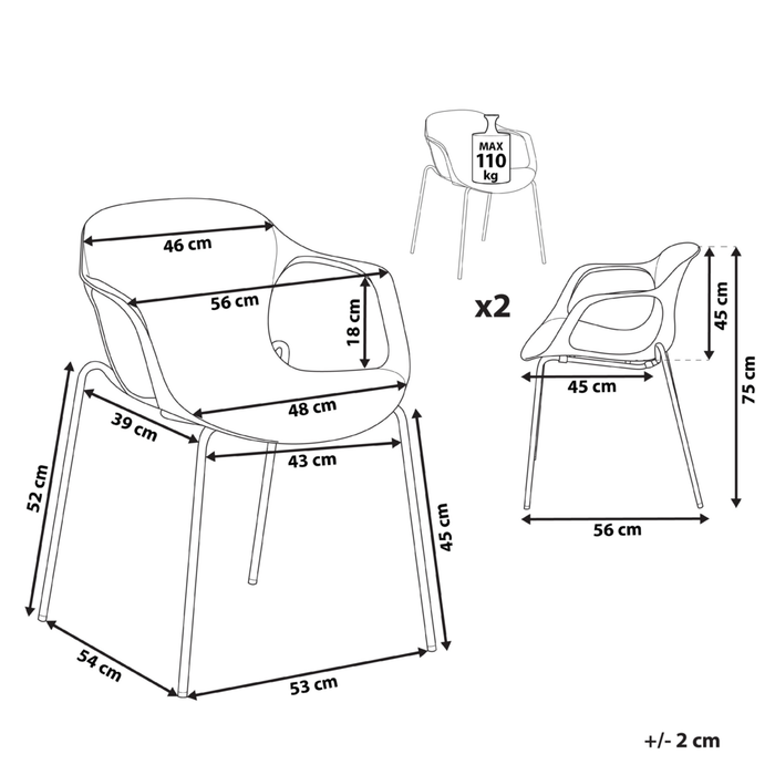 Set di 2 Sedie da Pranzo in Metallo Grigio Stile Industriale Moderno
